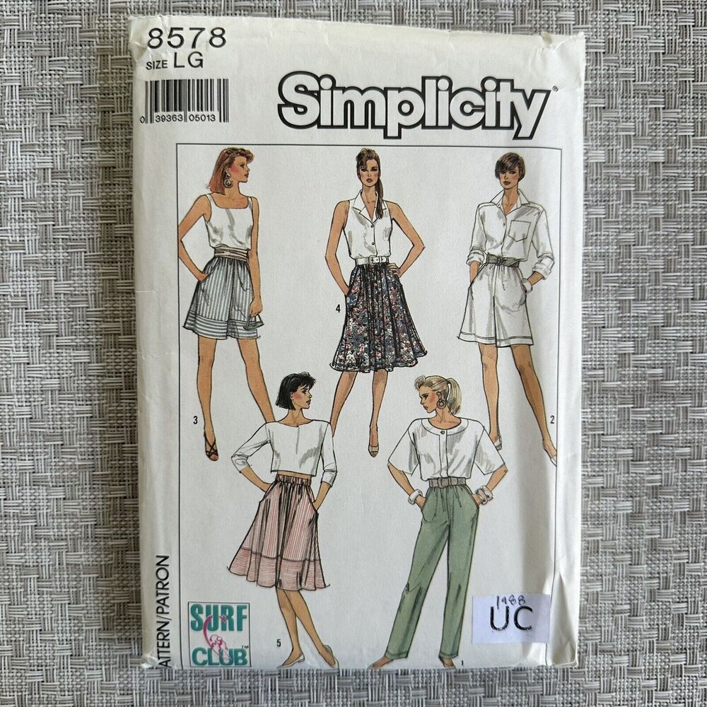 Simplicity Sewing Pattern Womens SKIRT PANTS SHORTS 8578 Surf Club L UNCUT